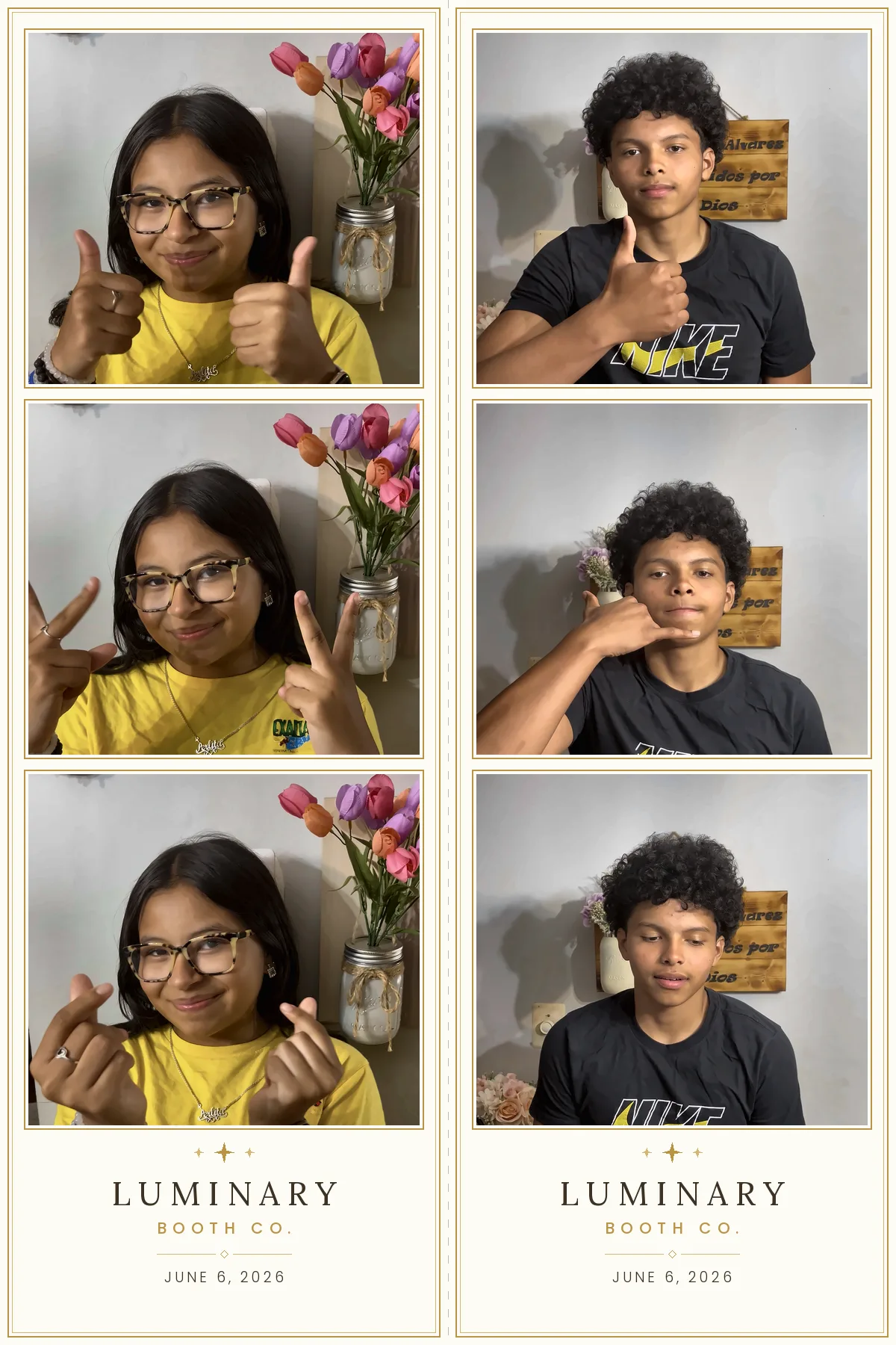 The Luminary Booth Co owners posing in their own photo booth strips
